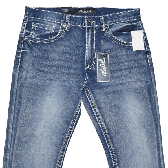 NEW True Luck Slim Fit Jeans Men's Size 34x30 Embroidered Thick Stitch BKE NWT - Picture 4 of 10